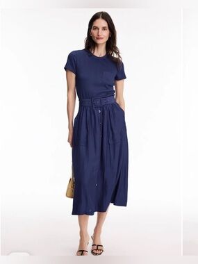 Ramy Brook Sylvie belted midi dress Navy Blue